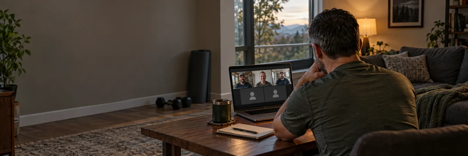 Veteran joining an online group from home