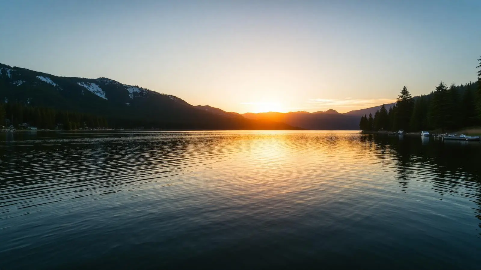 Serene mountain lake at sunset — the setting for Patriot Power Up's veteran residential program in Coeur d'Alene, Idaho